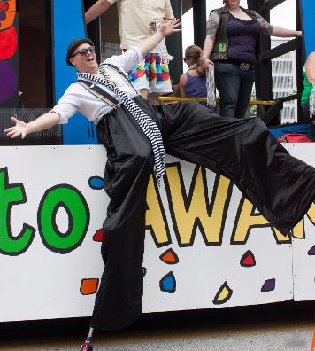 OMG Josh in a parade on stilts