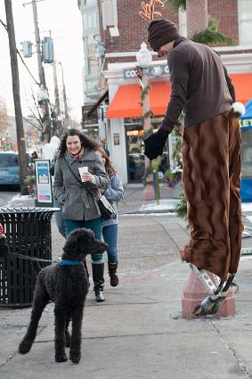 Hoppy the Reindeer on stilts