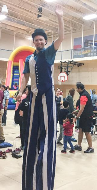 Blue Stripes suit stilt walker